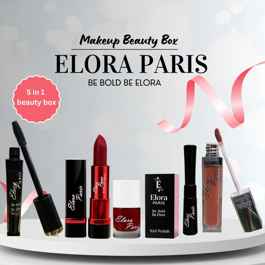 Ultimate Glam Deal Box – Complete Makeup Set (Lip Gloss, Lipstick, Nail Polish, Eyeliner, Mascara) | Elora Paris
